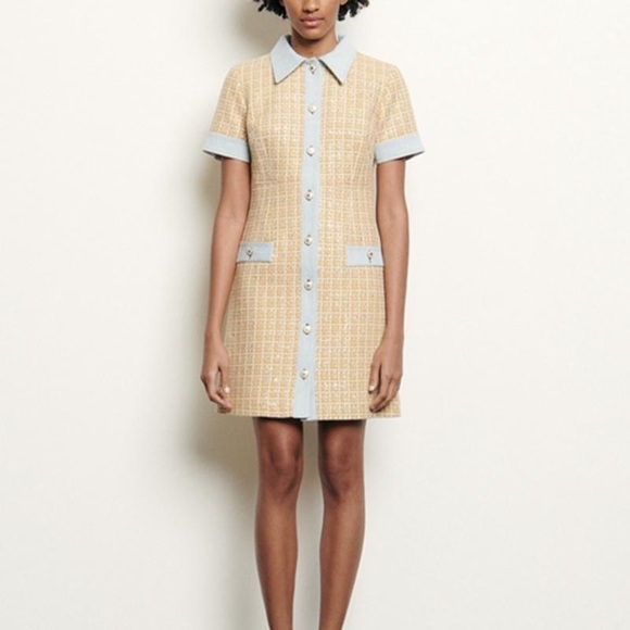 NWT Sandro Denim Tweed Yellow Dress - 38 - Picture 3 of 10